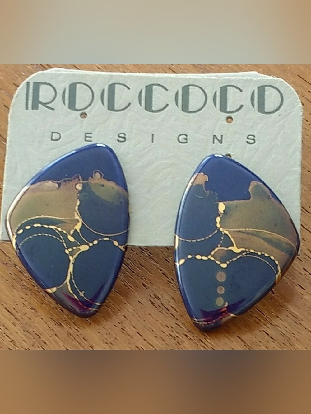 Navy and Gold Roccoco Teardrop Earrings